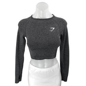 Gymshark Women's Black Gray Long Sleeve Logo Crew Cropped Sweatshirt Top Size XS